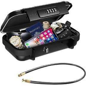 Portable Safe Box, Travel Safe Box for Beach, Combination Safe Anti-Theft Lock Box, Waterproof Mini Security Case with Removable Wire Rope Security Box for Office,Hotel,Cars