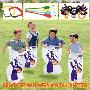 Halloween Party Favor Games, Potato Sack Race Bags, Inflatable Toss Game, Halloween Spoon Game,Legged Relay Race Bands Elastic Tie Rope for Halloween Outdoor Games (19PACK)