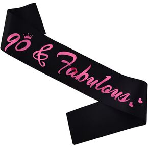 90 & Fabulous Birthday Sash, 90th Birthday Gifts idea for women, Funny 90th Birthday Party Suppiles, Purple+ Silver(90 & Fabulous)