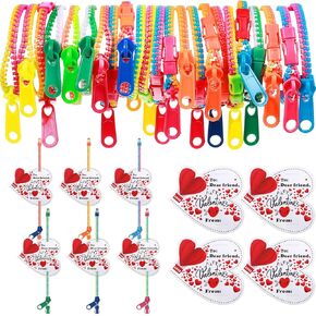 SRATTE 50 PCS عيد الحب الأساور الصداقة النيون الجزء الأكبر مع بطاقة القلب 50 PCS لهدايا عيد ميلاد عيد ميلاد Goodie Bag Stuffers (الراتنج ، سوار سحاب)