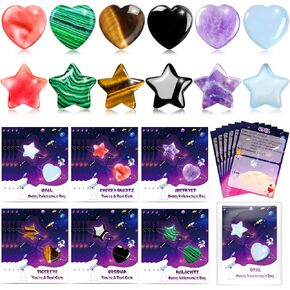 iMopo Valentines Day Gifts for Kids Classroom-24 Pack Heart Star Shape Crystal Stones with Valentines Cards Goodie Bags, Valentine Exchange Natural Love Healing Crystal Rock Gemstone for Girls Boys School Class