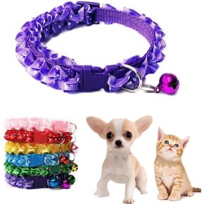 Purple Puppy Collar with Bell, Xs Dog Collar Bell Cat Collar with Bells Lace Adjustable for XXS Xs Small Pet Dogs Animal Litter Tiny Kitten Girls Female, XSmall