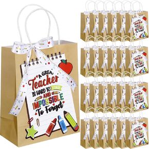 Kolldenn 24 PCS PRESSERAINT APPLICATION AGS With Ribbon شكرًا لك معلم Kraft Paper Gift Bag 10.63 'X 8.27' 'X 4.33' '