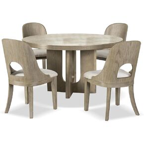 أثاث أمريكا Selyra Modern Solid Wood 5 قطع 54 بوصة طاولة طعام مستديرة مع كراسي منجد ، ومقاعد تصل إلى 4 للمنزل ، والمطبخ ، وغرفة المعيشة ، والبلوط الأبيض