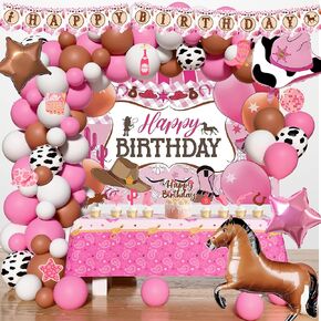137pcs Western Cowgirl Birthday Party Decorations Wild Western Cowgirl Party Supplies Retro Horse Rodeo Balloon Garland Kit Banner Cake Cupcake Toppers Backdrop Tablecloth for Girl Birthday Party