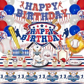 زينة حفلات البيسبول ， ديكورات عيد ميلاد البيسبول ， ديكورات البيسبول للحفلات ， تشمل Baseball Banner Backdrop Backdrop Backdrop Plate Plate Tableder