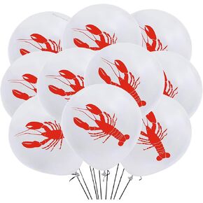 12 Count Lobster Balloons Standard size 12" Birthday Party Balloons Latex, Seafood Boil Party, Surf and Turf Theme Event Party Decorations, Lobster Party, Crawfish Balloons (Red & White)