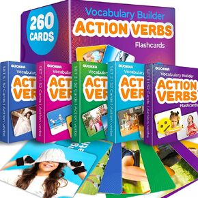 Quokka Vine Quokka 260 Action Verbs Flash بطاقات فلاش لمواد علاج الكلام ESL التدريس - منشئ المفردات التعليمية مع صور واقعية للأطفال البالغين - بطاقات صور لتعلم الكلام