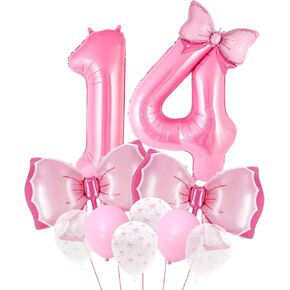 Coquette Birthday Decorations, Pink Bow Balloons Set with 40-Inch Number 13 Balloon, Pink Bow Birthday Decorations for Girls (Pink 13)