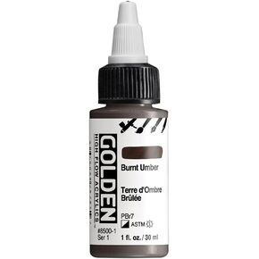High Flow Acrylics by GOLDEN, Burnt Umber, 1 fl. oz. Bottle, Professional Acrylic Paint, Semi-Opaque