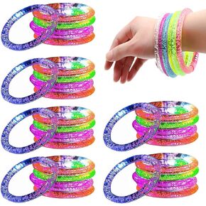 AULY 60 Pack Glow Bracelets 6 Color LED Bracelets Light Up Bracelets Glow in The Dark Rave Accessories Supplies Glow In Dark New Years 2025 Party Favors Neon Glow Toys