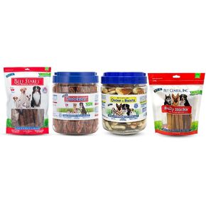PCI Pet Center, Inc Beef Stakes, Duck Quackers, Chicken & Biscuits and Bully Sticks Dog Treats Bundle