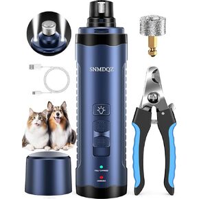 Dog Nail Grinder, Dog Nail Trimmers, and Clippers Kit with 2 LED Lights. Super Quiet Electric Pet Nail Grinder, Rechargeable, for Small, Medium, and Large Dogs & Cats, 2 Diamond Grinding Wheels.