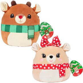 Squishmallows Reindeer 2-Pack-Jazwares Ultra-Soft & Huggable Plush-حيوانات محشوة رائعتين للأطفال والبالغين-مثالية للحضن والتجمع والهدايا-مرخصة رسميًا