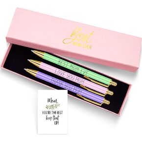 3 Pcs Ballpoint Pen Set for Mother's Day Retractable Ballpoint Pen Inspirational Pen Gift Set with Gift Box and Greeting Cards for Women Wife Mom Grandma Valentine's Day Anniversary Birthday Supplies