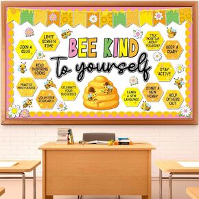 BEE BULLETIN BOARD SET BEE TIND YEARTS CLASSRIPES BEE HIVE FLOAR PAPER CATOUTS مفيدة للعادات النشرة للطلاب المعلم