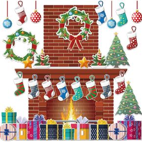 4ft Christmas Firm Fireplace Bulletin Set Board Board Board Decoration Decorting عيد الميلاد هدايا الإكليل من الجوارب