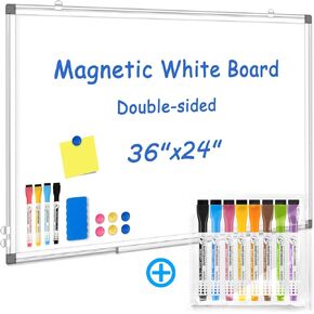 اللوحة البيضاء على الوجهين في Walglass بالإضافة إلى 8 علامات عدد العلامات ， 36 "× 24" لوحة محو جافة من السبورة المغناطيسية للجدار ، معلقة إطار الألومنيوم الفضي المركب للمنزل والمدرسة والمدرسة