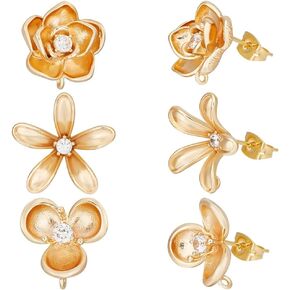 Beebeecraft 12pcs 2 Styles Flower Stud arring النتائج 18K الذهب مطلي بالزركونيا ساكورا ما بعد القرط نتائج الخوخ لزهرة الربيع