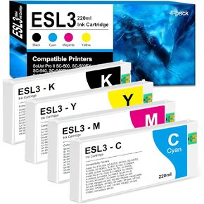 استبدال خرطوشة الحبر Eco-Sol Max لطابعات Roland ESL3 حبر خراطيش ESL3-CY ESL3-MG ESL3-YE ESL3-BK CRTRDGES (220ML ، 4-PACK)