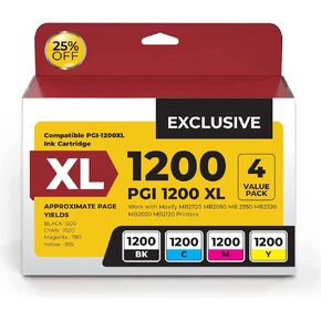 استبدال خرطوشة الحبر المتوافقة مع Canon PGI-1200XL. يعمل مع MAXIFY MB2320 MB2020 MB2720 طابعات. 4 حزمة (أسود ، سماوي ، أرجواني ، أصفر)