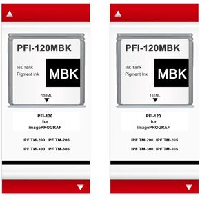 PFI120 2 Pack 130ml Matte Black Pigment Ink Tank Cartridges Compatible with Canon PFI-120 PFI-120MBK PFI120MBK for imagePROGRAF IPF TM-200 TM-205 TM-300 TM-305