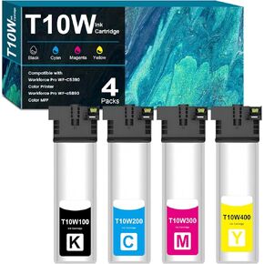 خرطوشة حبر T10W المصنعة المصنعة 4 عبوات متوافقة مع T10W100 T10W200 T10W300 T10W400 حزمة حبر عالي السعة عالية السعة للقوى العام