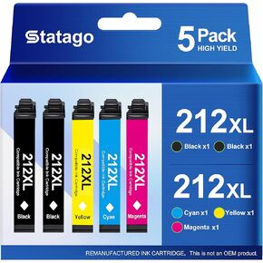 212XL Ink cartridges Remanufactured Replacement for Epson 212 212XL Ink Cartridge for Workforce WF-2850 WF-2830 Expression Home XP-4105 XP-4100 Printer (5Pack, Black Cyan Yellow Magenta)