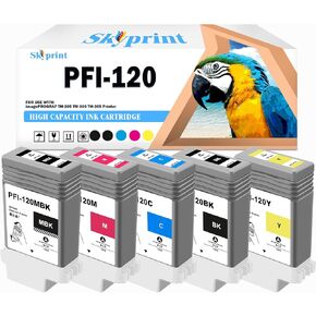 Ink Tank PFI-120 PFI120 Ink Cartridge Compatible Canon PFI120MBK PFI-120BK PFI-120C PFI-120M PFI-120Y use for imageprograf TM-200 TM-205 TM-300 TM-305 Printer (5 Colour PFI-120 Ink 130-ml)