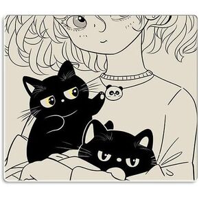 Black Cat Mouse Pad, 10.23×8.26 inches Small Travel Size Mousepad with Stitched Edge, Non-Slip Rubber Base, Cute Cartoon Design for Home Office Gaming Working Computers Laptop (Black Cat-D)