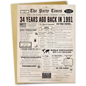 34th Birthday Card Gifts for Men Women, Large 34 Bday Gift Cards for Husband Wife, Happy 34 Year Old Birthday Decorations for Her Him in Kuwait