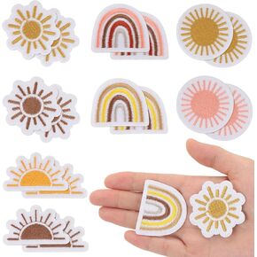 16 PCS Sun Rainbow Iron on Patches Vintage Bohemian Summer Summer Reportiative Patches Retro Hippie Realthetic Sew على إكسسوارات DIY DIY المطرزة على الظهر على ظهر الملابس
