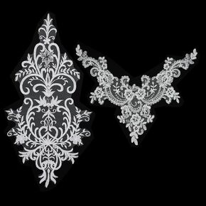 BENECREAT 2 Style Lace Flower Embroidery Appliques, White Lace Applique Sew on Patches Embroidery Trim for Bridal Veil Headwear, Wedding Dress Gown DIY Clothing