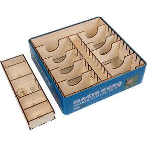 الرمز المميز المكسور Machi Koro Compatible Deluxe Edition Game Organizer - صندوق تخزين الخشب مع العديد من المقاطعات والصفوف وصناديق البتات