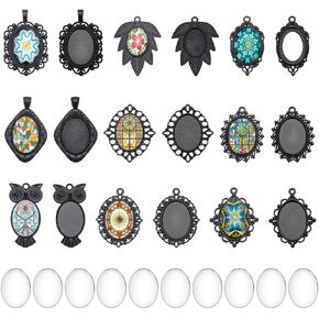 PH Pandahall 18pcs 9 style bezel bendant bendant ، Black Tray 20pcs cabochon glass action border cameo charms base for necklace keychain photo jewelry