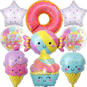 9pcs Icecream-balloons دونات بالون حلوى النجمة نجم فيديو ألعاب البالون ديكورات عيد ميلاد للأولاد