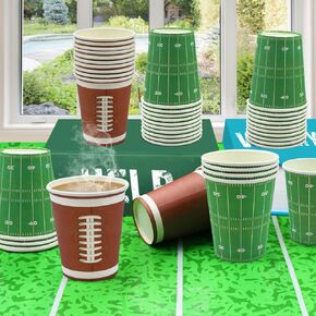 100 Pack Football Themed Disposable Paper Cups, 9 OZ Sports Themed Party Supplies - Perfect for Gameday or Sporting Events, Family Dinners & Birthday Party (A)