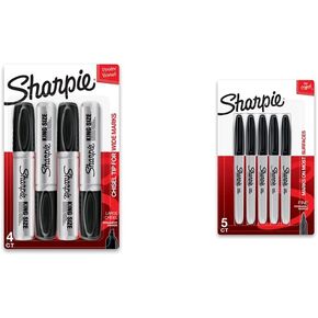 SHARPIE King Size Permanent Marker Large Chisel Tip, Great for Poster Boards, Black, 4 Count Permanent Marker, Fine Point, Black, Pack of 5