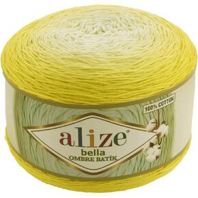 Alize Bella Ombre Batik 100% Cotton Yarn 1 Big Skein 250 gr 900 mt 984 Yards (7414), Yellow
