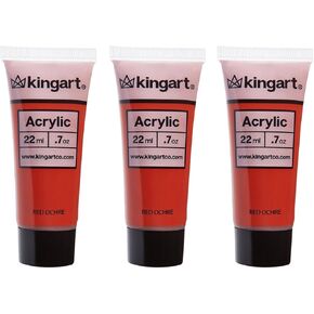 Kingart 500-115 Pro Artist Quality Red Ocher Acrylic Paint ، 22 مل (0.74 أوقية) ، 3 عبوات - مجموعة (إجمالي 66 مل) ، أحمر المغرة الأحمر