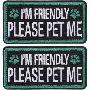 2 PCS Service Dog Patches ، أنا ودود من فضلك Pet Me Patches مع خطاف الدعم للخدمة سترات الحيوانات