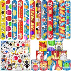 74 PCS Powling Party Favors ، 24 PCS Bowling Slap Bracelets 50 PCS Bowling Party Decortions Party Decorations Forms For Kids Classroom Rewards