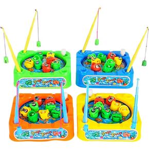 Gamie Wind -Up Fishing Game Met for Kids - Pack of 4 - كل لعبة دوارة تشمل 8 لعبة أسماك وقضبان - مصلحة رائعة للحفلات ، جائزة الكرنفال ، هدية للأولاد والبنات الصغار