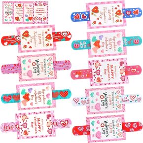 SAIWEILAI ONLINE 48 Pack Valentines Slap Bracelets with Cards Valentines Day Party Favors for Kids Valentines Prize for student classroom school Goodie Bag Fillers (Valentines Day)