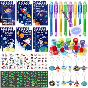 WinRayk الخارجي Pace Party Form Favors Galaxy Birthday Supplies Invisible Ink Pen Pen Book Glow في سلسلة مفاتيح رائد الطوابع Dark Tattoos ، مواهب الأولاد.