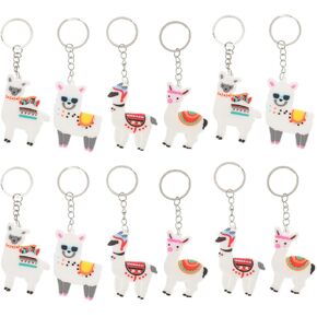 12pcs Cartoon Keychain Novelty Key Chains Ring Decoration Alpaca Keyring for Girls Boys Birthday (4 Styles, 3pcs Each)