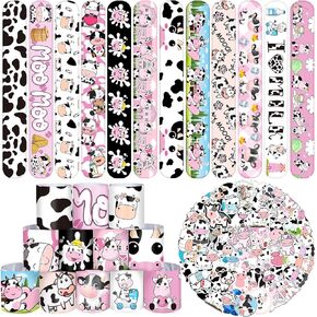 74 PCS Cow Party Favors تشمل 24 جهاز كمبيوتر شخصي للطباعة Cow Print Slap Bracelet 50 PCS Cow Pack Pack Cow Print Stuff Cow Cow Party Party Decorations
