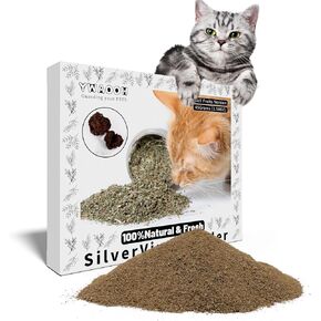ألعاب القطط - مزيج مسحوق كرمة الفضة 45 جم مع 5 أكياس قابلة لإعادة الاستخدام، بديل النعناع البري، مسحوق فاكهة الكرمة الفضي الطبيعي 100% وأوراق كرمة الفضة، مناسب لجميع أعمار القطط in Kuwait