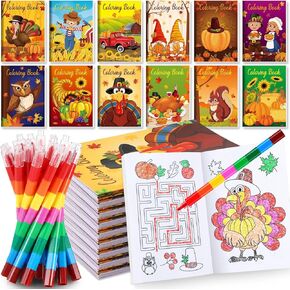 Benlouis Fall Mini Colling Books Party Forms مع تلوين تلوين ، كتاب نشاط عيد الشكر ، Goodie Bag Bag Bag bulk for Kids Autumn Harvest Party Giftroom Chraft （12+12）