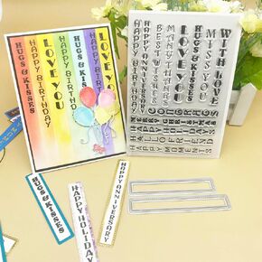 AlinaCraft 1PC Vertical Word Clear Stamp & 1PC Stripe Tag Metal Cutting Die Cut for Handmade Card Making Scrapbooking Album for Anniversary/Valentine's Day/Birthday/Christmas Gift Holiday Decor